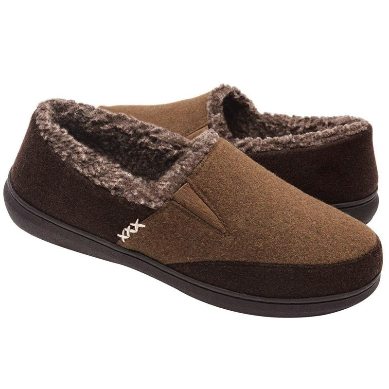 Zigzagger Men's Comfy Wool Slippers Indoor Outdoor House Shoes, Warm Soft Fur Fuzzy Fleece Lined Memory Foam Sole with Suede Upper,Coffee,12 US - Image 1